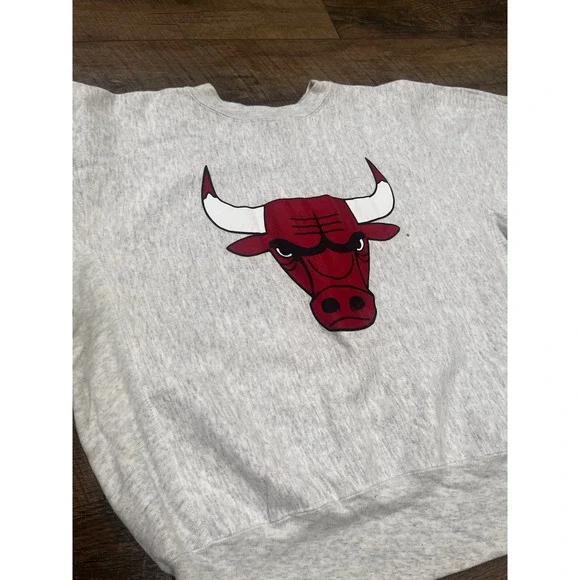 Vintage 80s 90s Chicago Bulls Reversible Crewneck Sweatshirt Grey‎ XL Gribble - Picture 5 of 9